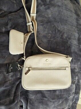 kate spade Cream Pebbled Leather Crossbody with Striped Adjustable Strap